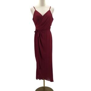 AW BRIDAL SZ L burgundy chiffon wrap tulip party bridesmaid midi dress NEW B173
